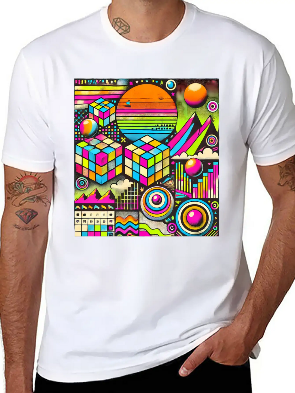 Neon Geometric Risograph Design Unisex Casual T-Shirt – Clean Design For Daily Comfort