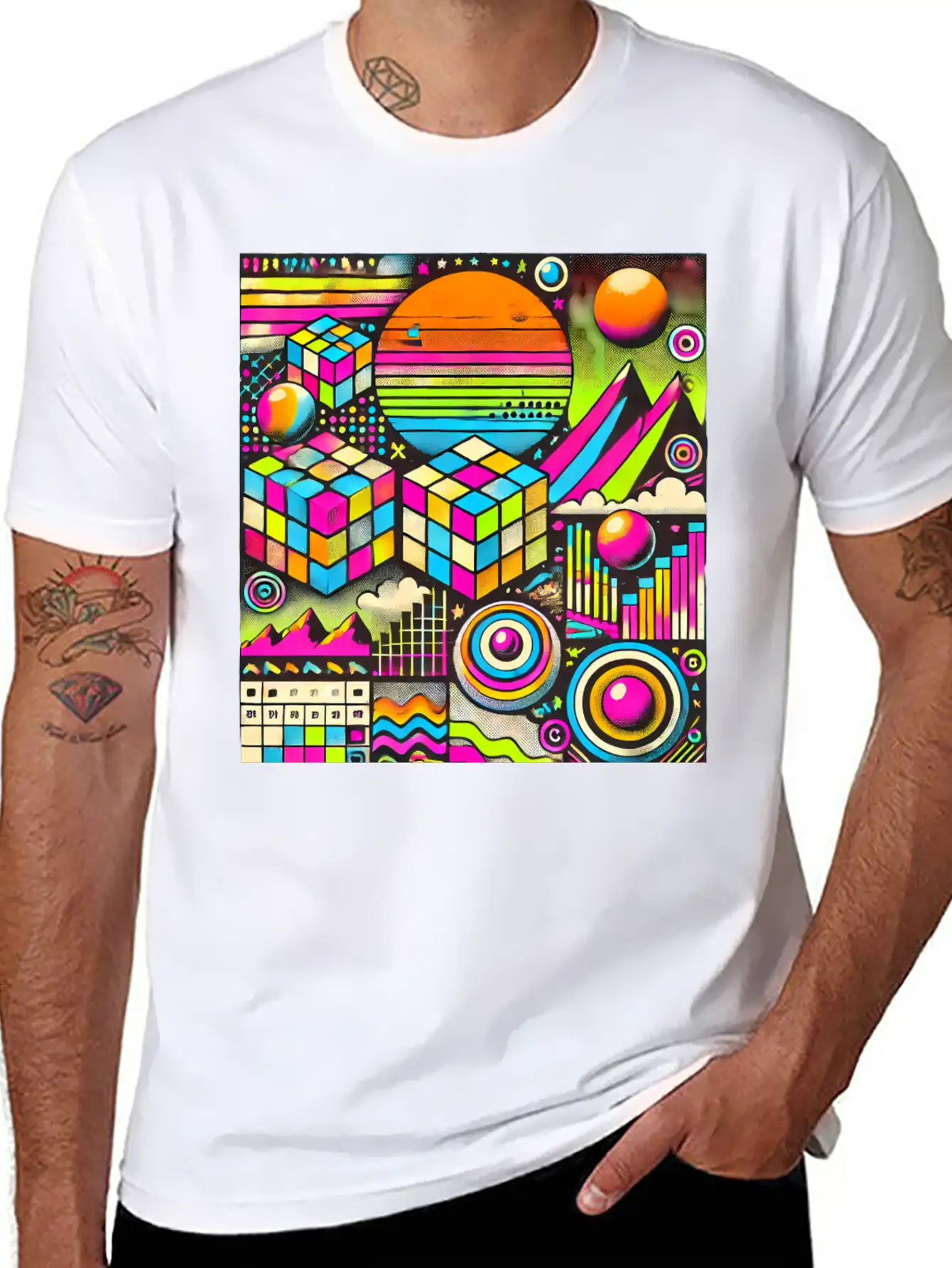 Neon Geometric Risograph Design Unisex Casual T-Shirt – Clean Design For Daily Comfort