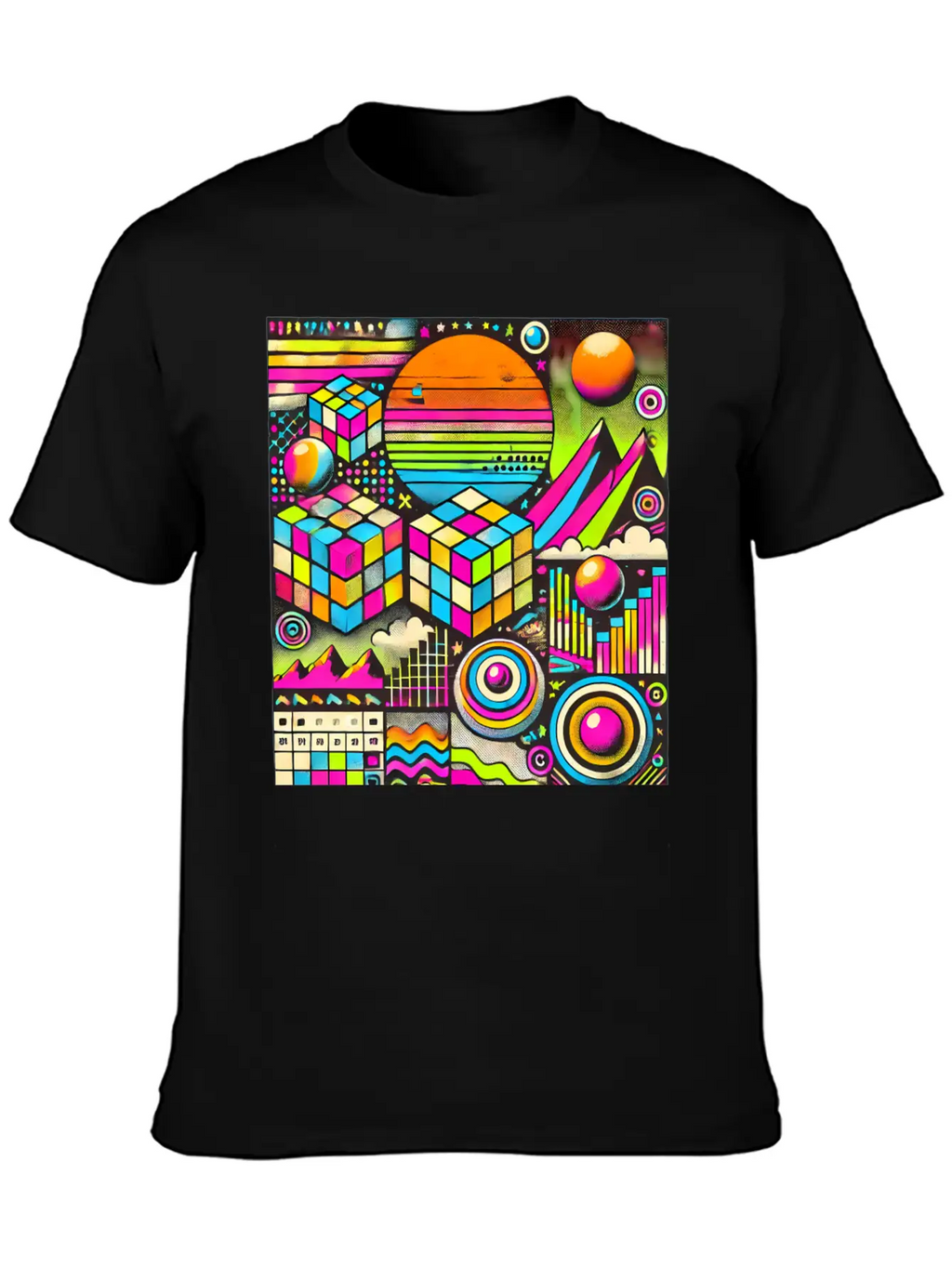 Neon Geometric Risograph Design Unisex Casual T-Shirt – Clean Design For Daily Comfort