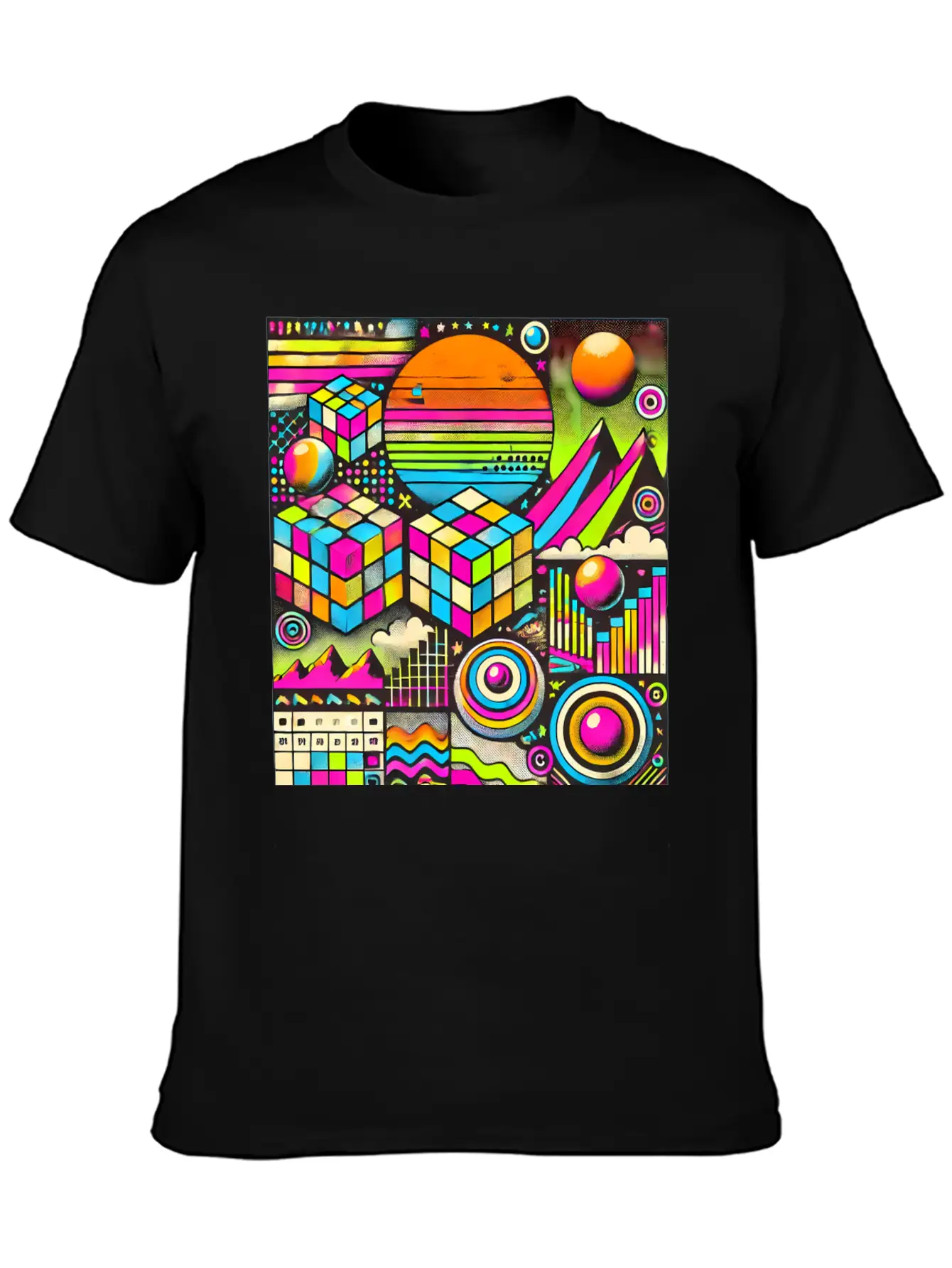 Neon Geometric Risograph Design Unisex Casual T-Shirt – Clean Design For Daily Comfort