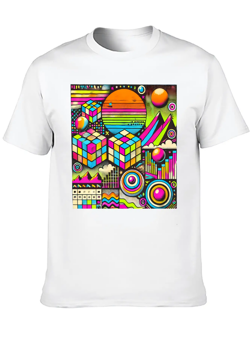 Neon Geometric Risograph Design Unisex Casual T-Shirt – Clean Design For Daily Comfort