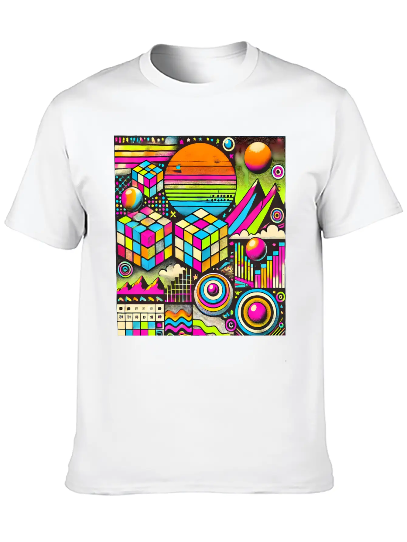 Neon Geometric Risograph Design Unisex Casual T-Shirt – Clean Design For Daily Comfort