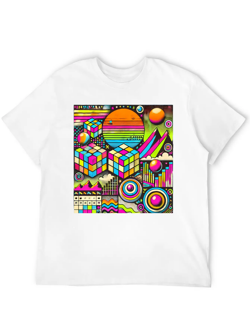 Neon Geometric Risograph Design Unisex Casual T-Shirt – Clean Design For Daily Comfort
