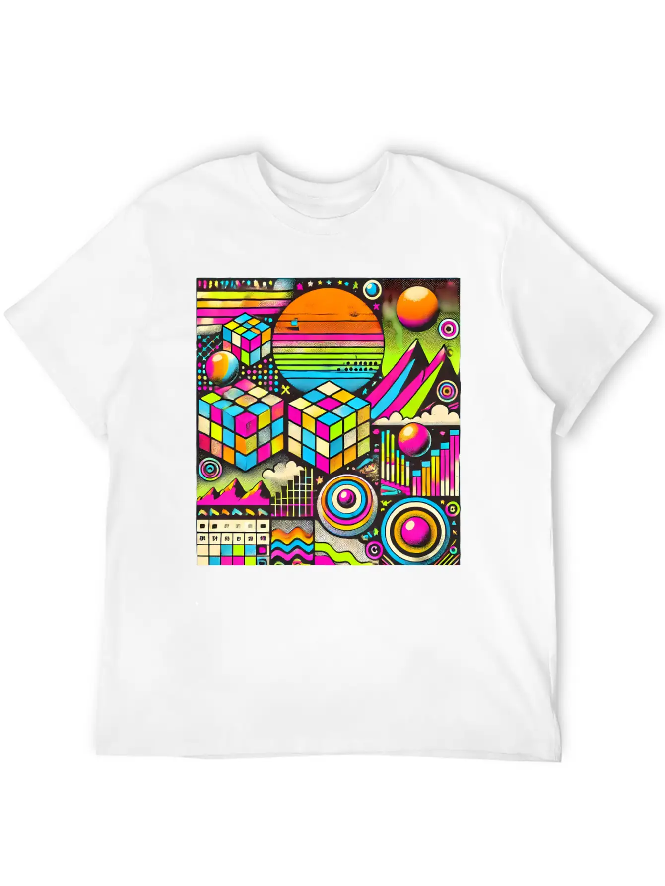 Neon Geometric Risograph Design Unisex Casual T-Shirt – Clean Design For Daily Comfort