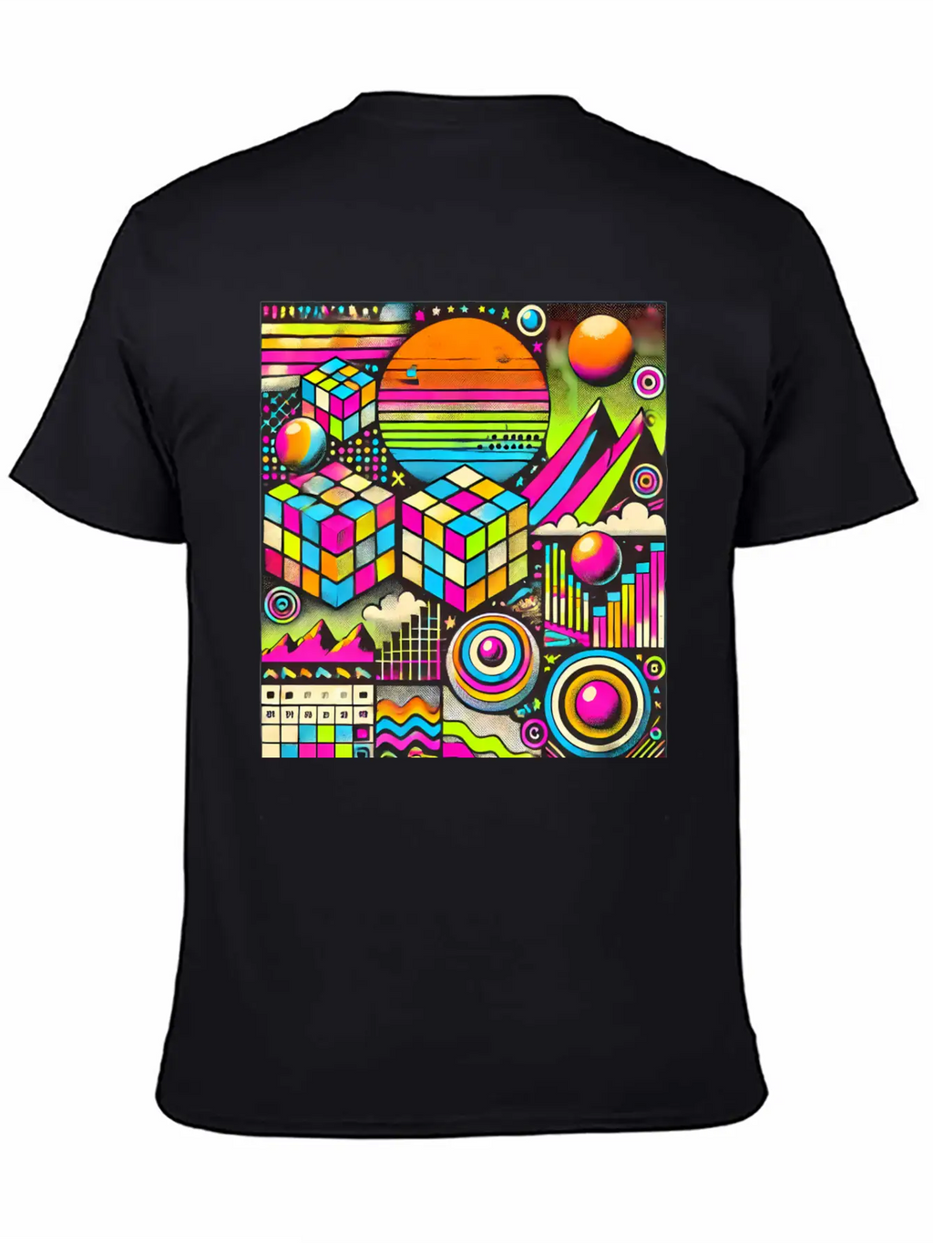 Neon Geometric Risograph Design Unisex Casual T-Shirt – Clean Design For Daily Comfort