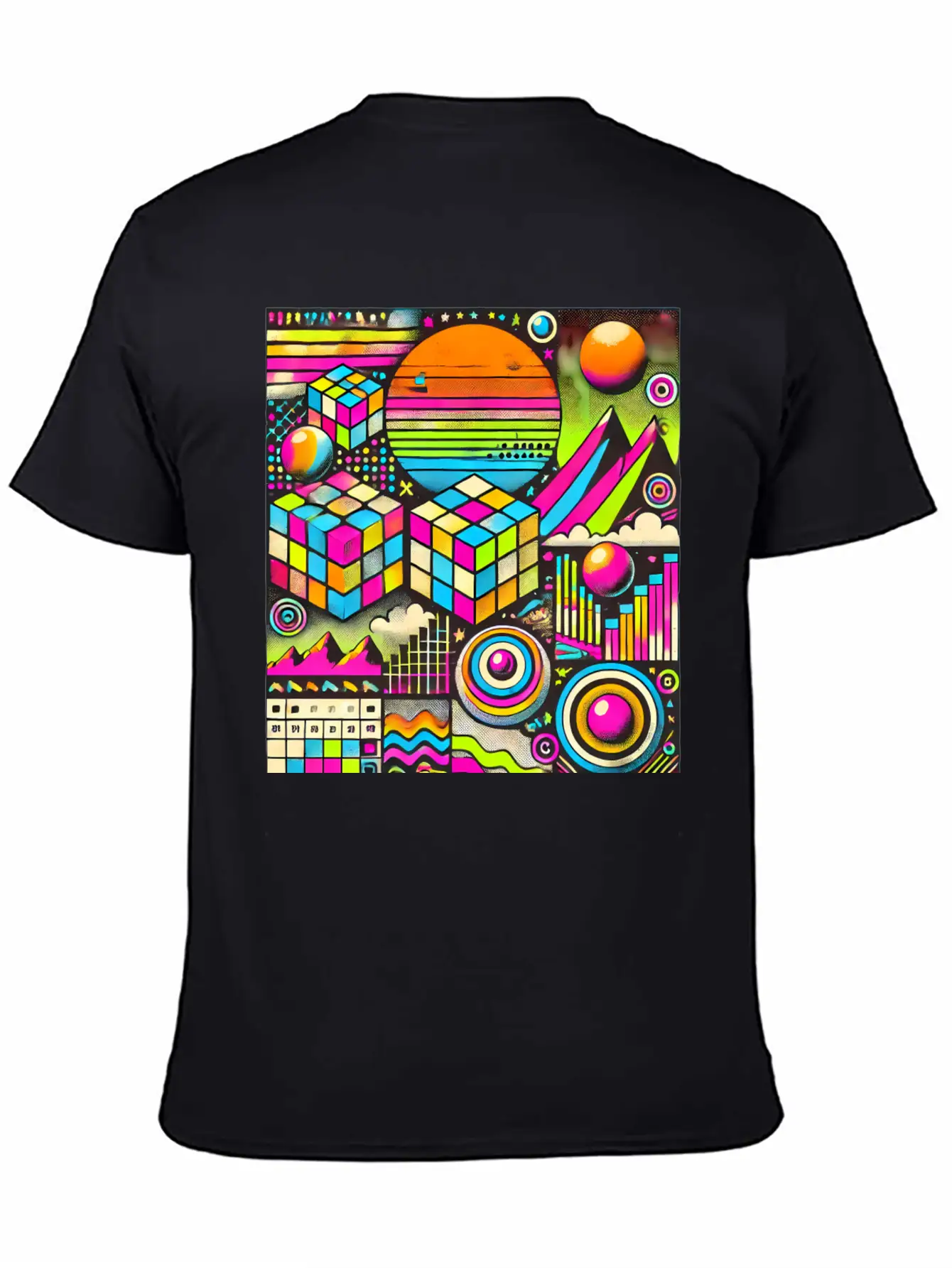 Neon Geometric Risograph Design Unisex Casual T-Shirt – Clean Design For Daily Comfort