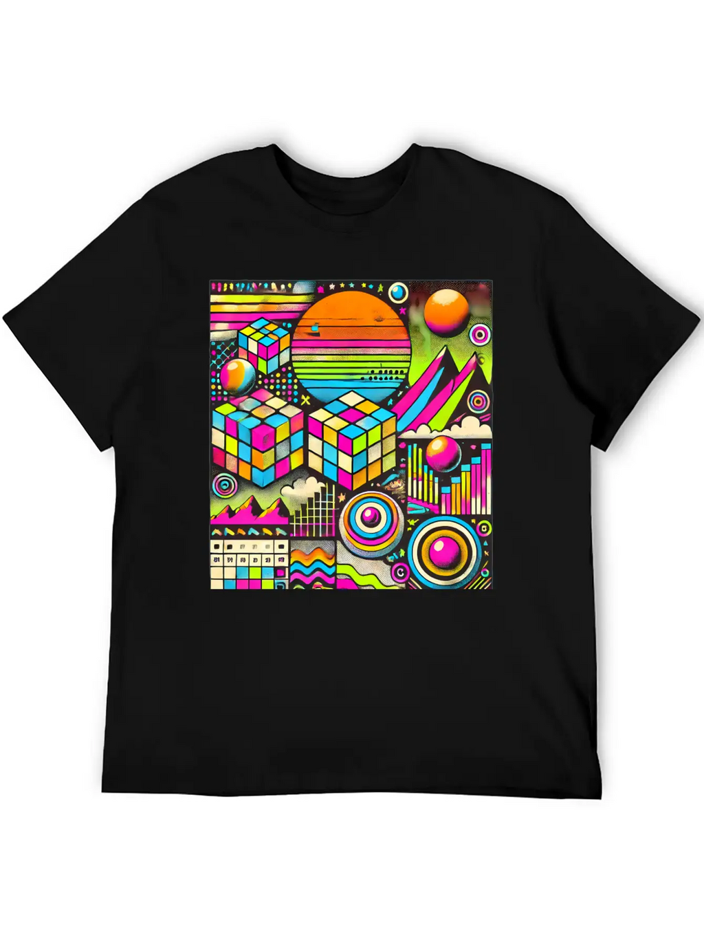 Neon Geometric Risograph Design Unisex Casual T-Shirt – Clean Design For Daily Comfort
