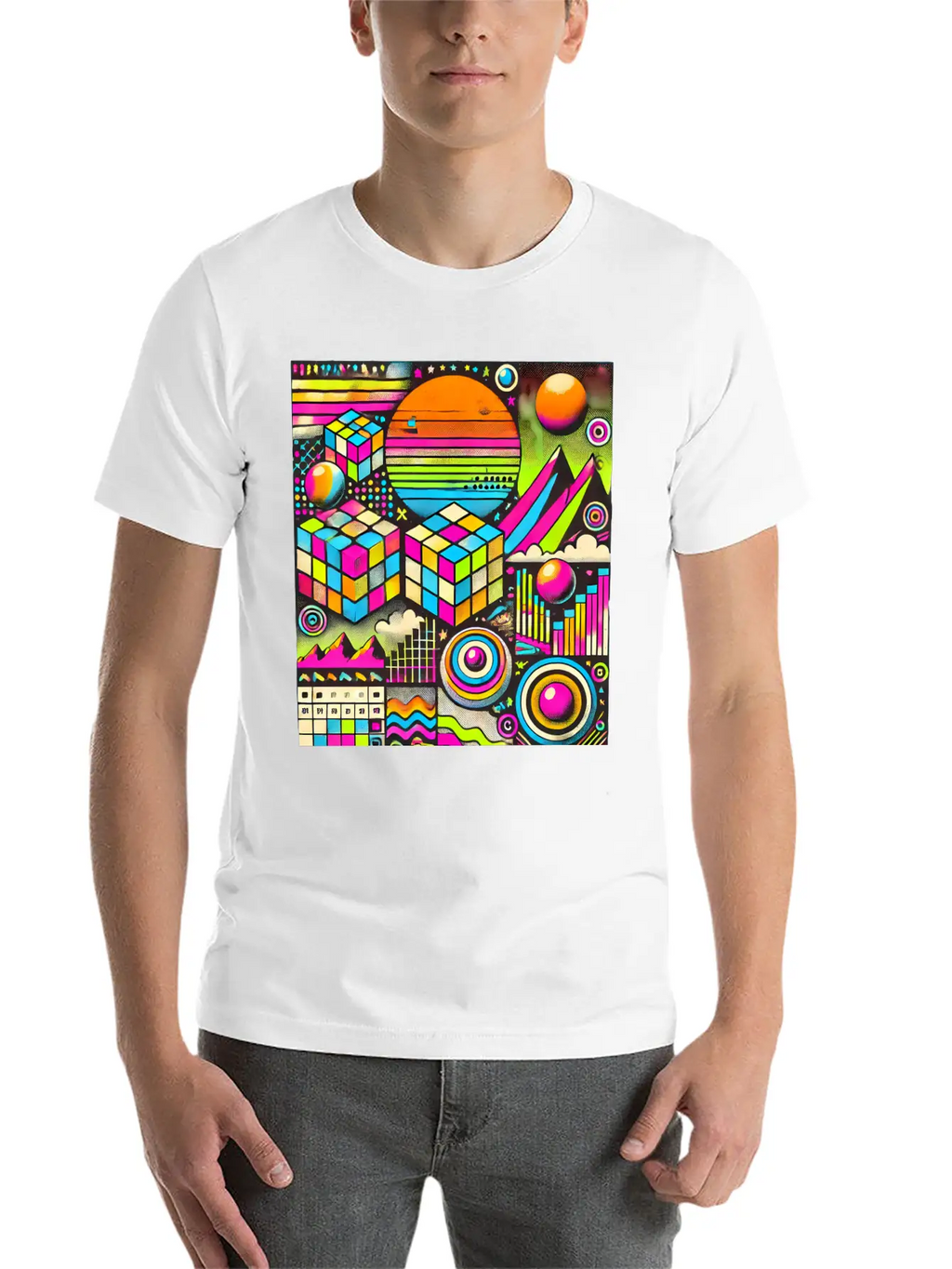 Neon Geometric Risograph Design Unisex Casual T-Shirt – Clean Design For Daily Comfort