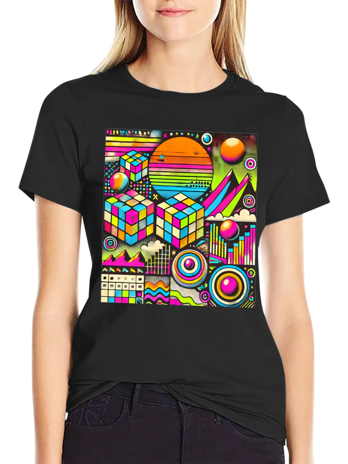 Neon Geometric Risograph Design Unisex Casual T-Shirt – Clean Design For Daily Comfort