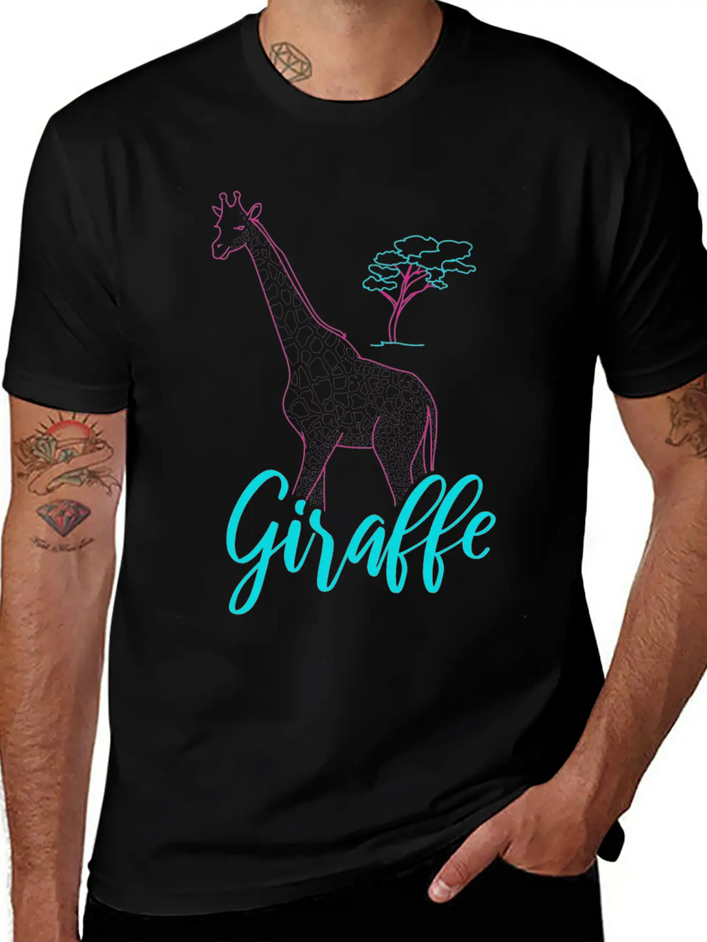 Neon Giraffe Retro Gift Basic Graphic T-Shirt – Daily Comfort In Soft Cotton