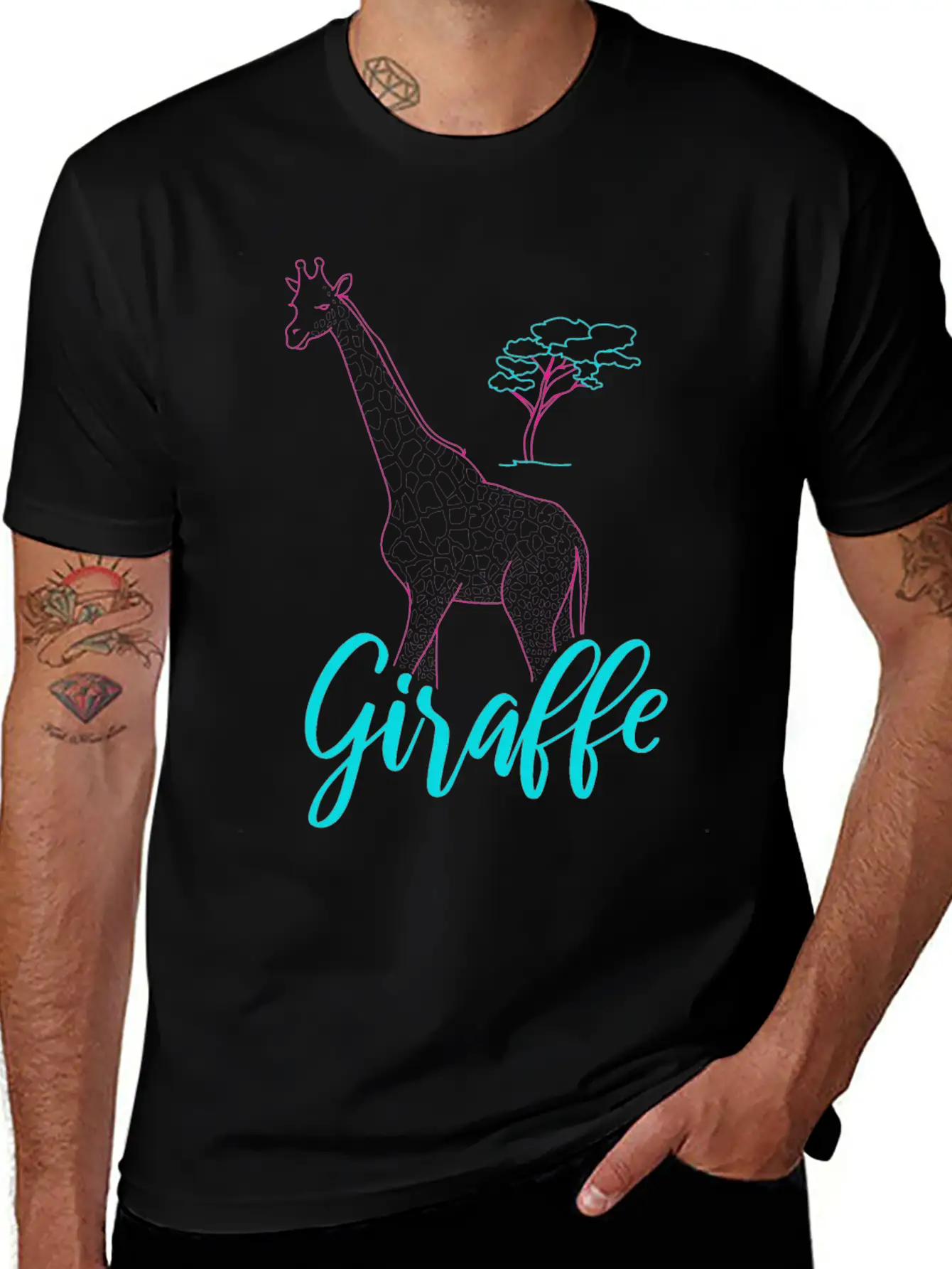 Neon Giraffe Retro Gift Basic Graphic T-Shirt – Daily Comfort In Soft Cotton