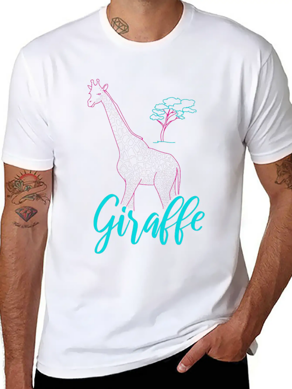 Neon Giraffe Retro Gift Basic Graphic T-Shirt – Daily Comfort In Soft Cotton