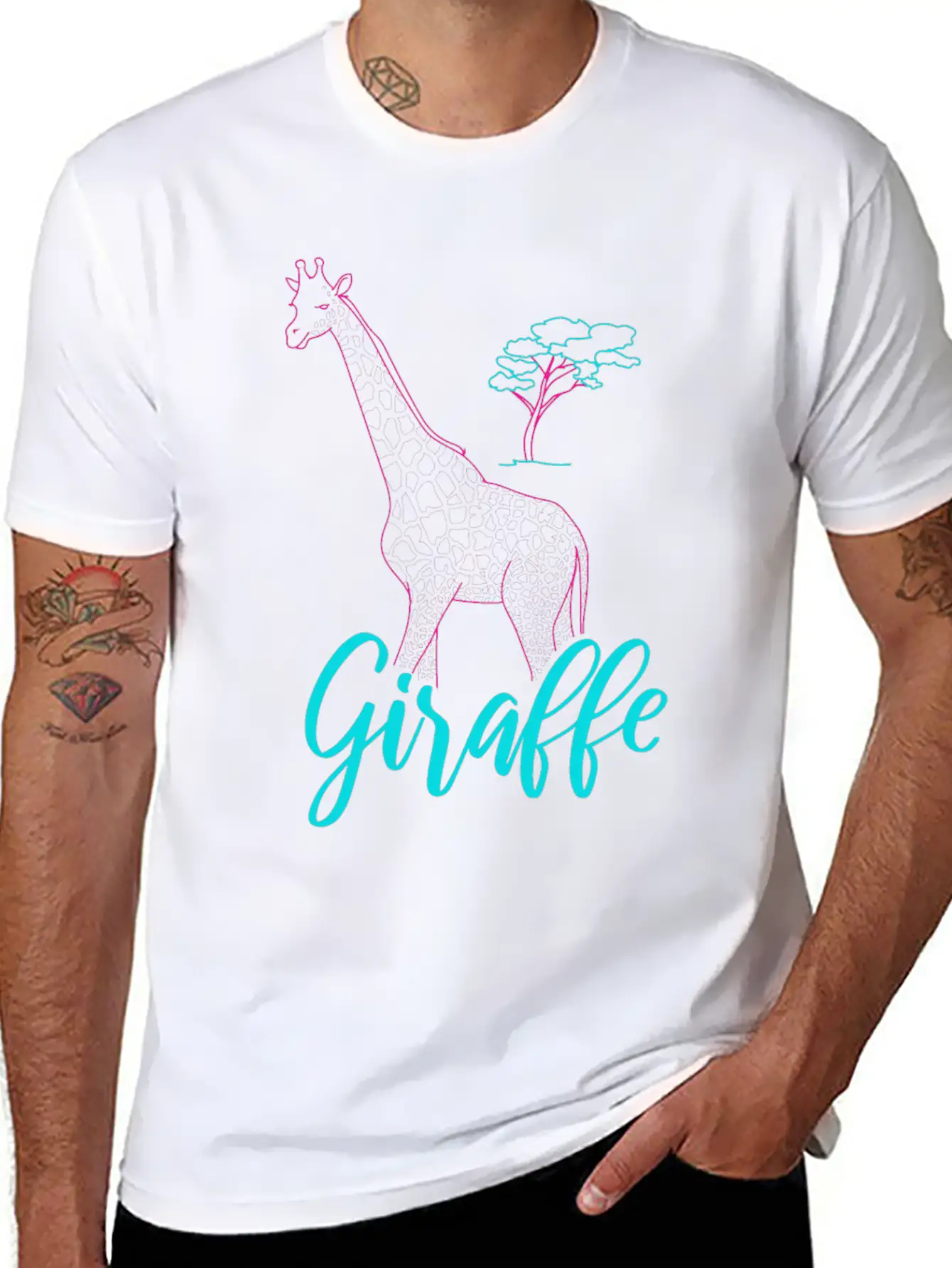 Neon Giraffe Retro Gift Basic Graphic T-Shirt – Daily Comfort In Soft Cotton