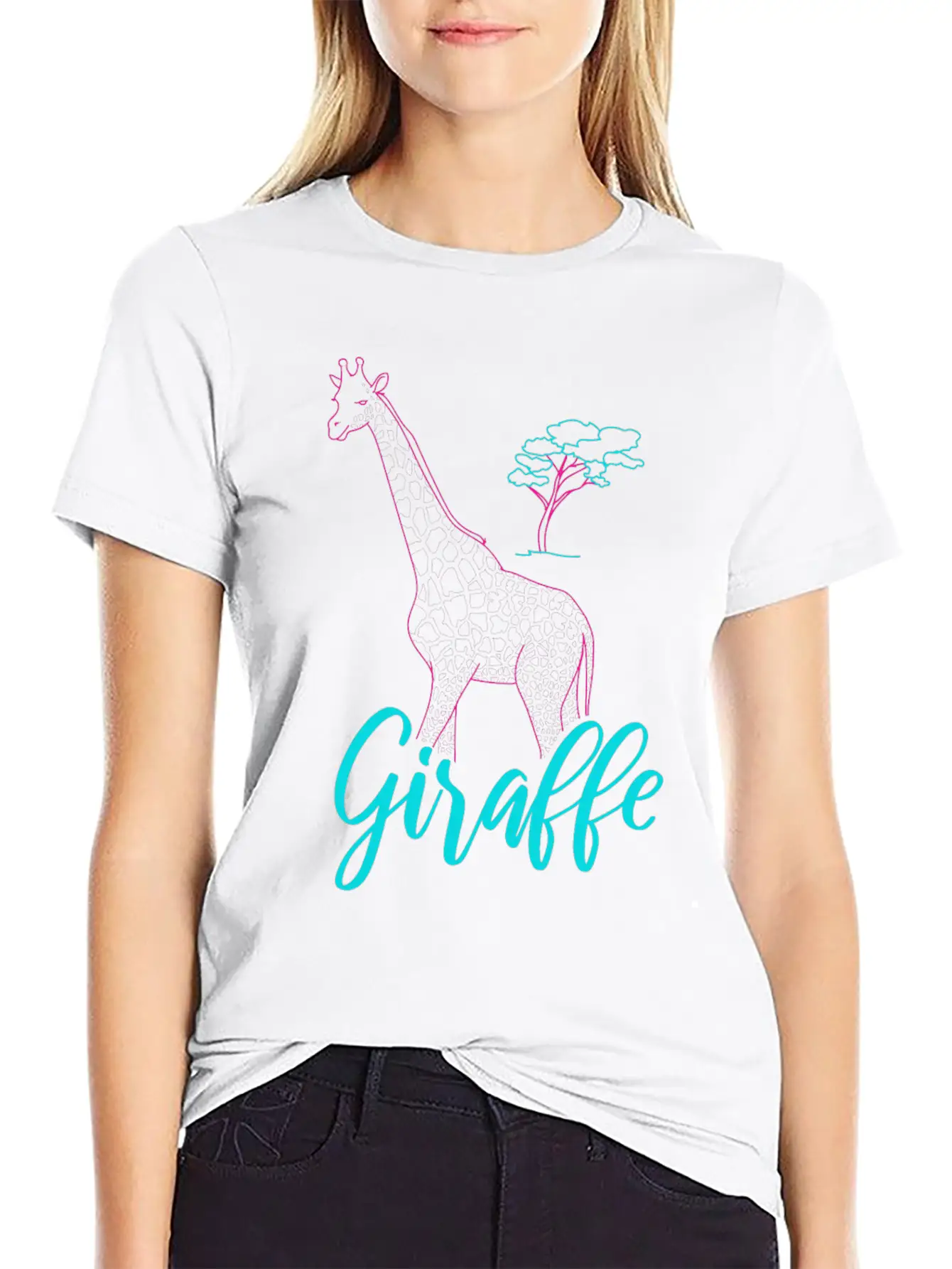 Neon Giraffe Retro Gift Basic Graphic T-Shirt – Daily Comfort In Soft Cotton