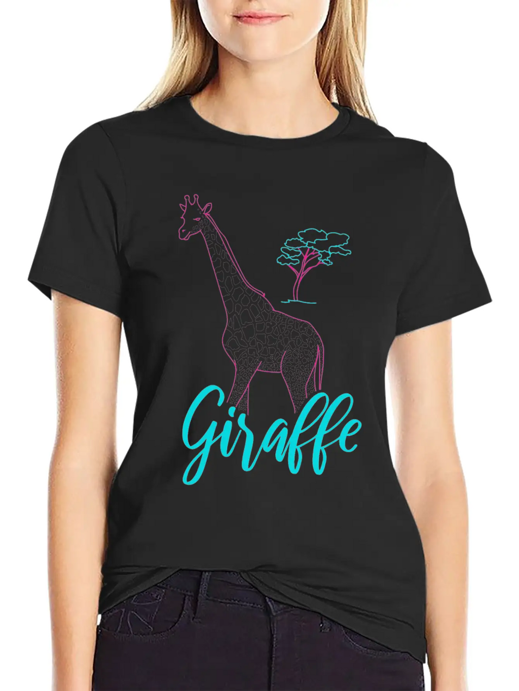 Neon Giraffe Retro Gift Basic Graphic T-Shirt – Daily Comfort In Soft Cotton