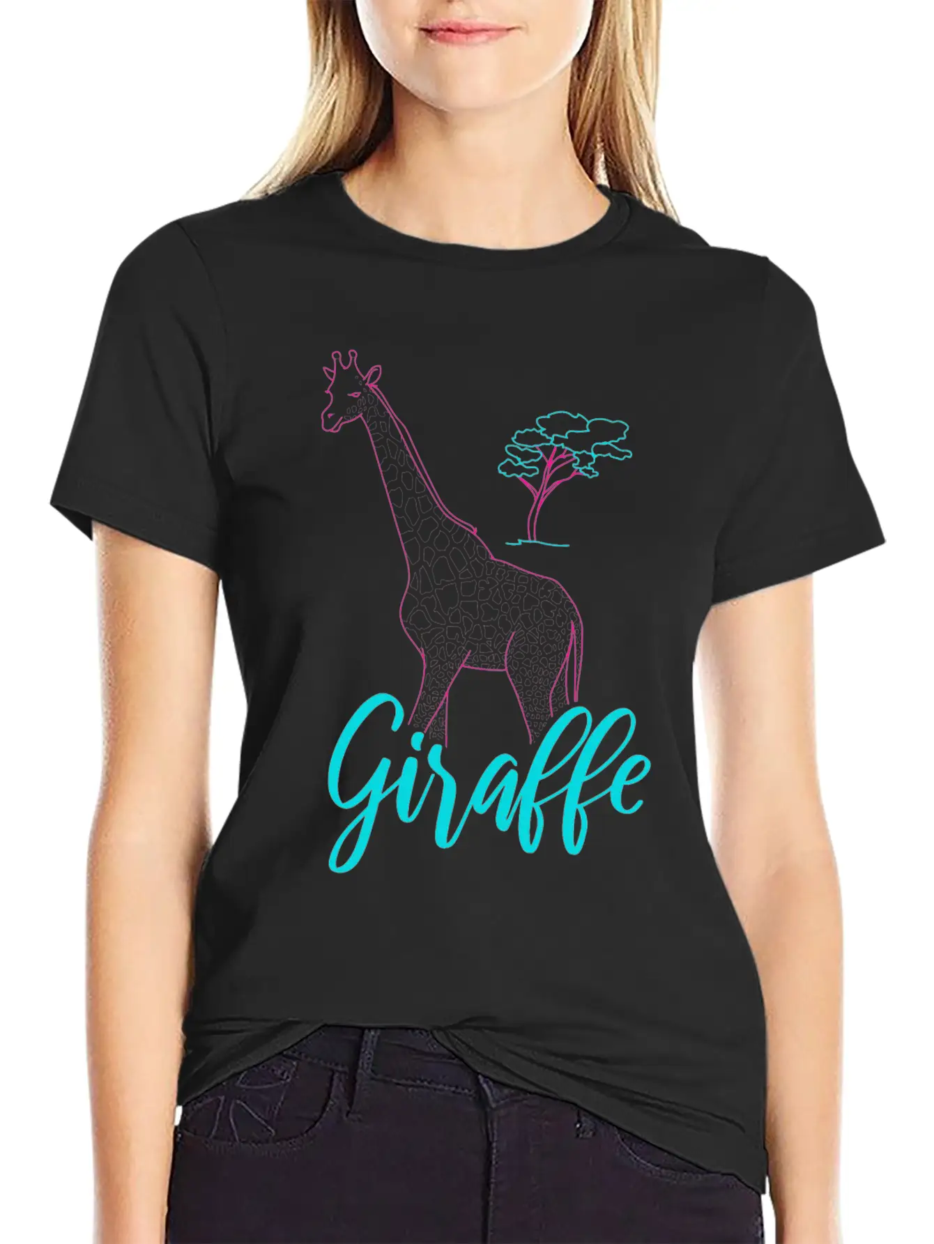 Neon Giraffe Retro Gift Basic Graphic T-Shirt – Daily Comfort In Soft Cotton