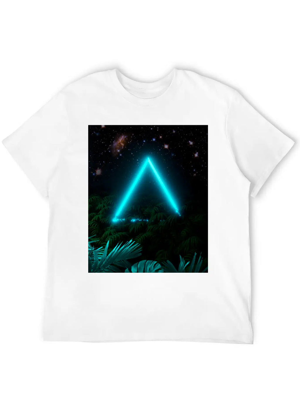 Neon Landscape: Green Triangle & Tropic Breathable Graphic T-Shirt – Perfect For Casual Days