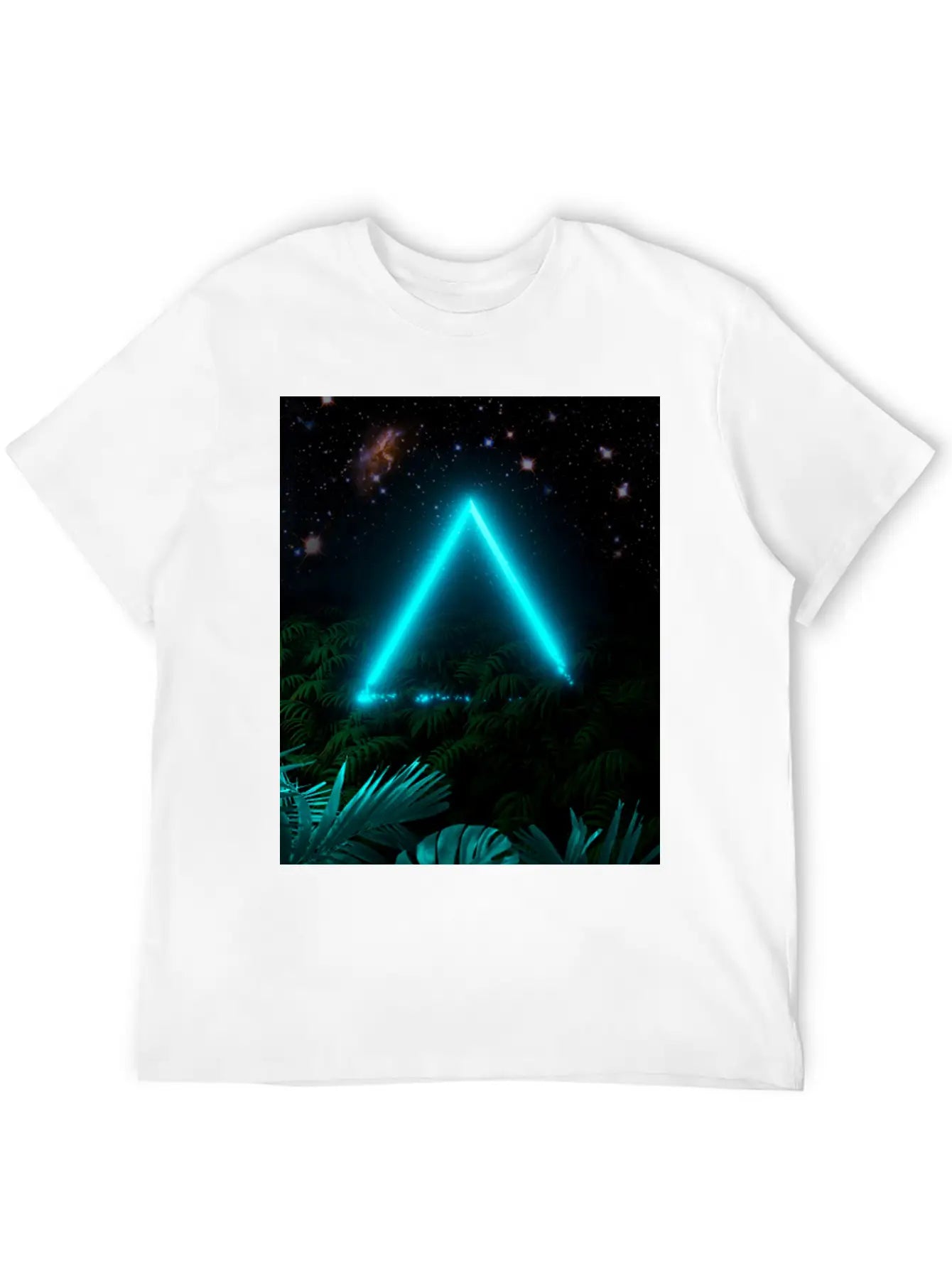 Neon Landscape: Green Triangle & Tropic Breathable Graphic T-Shirt – Perfect For Casual Days