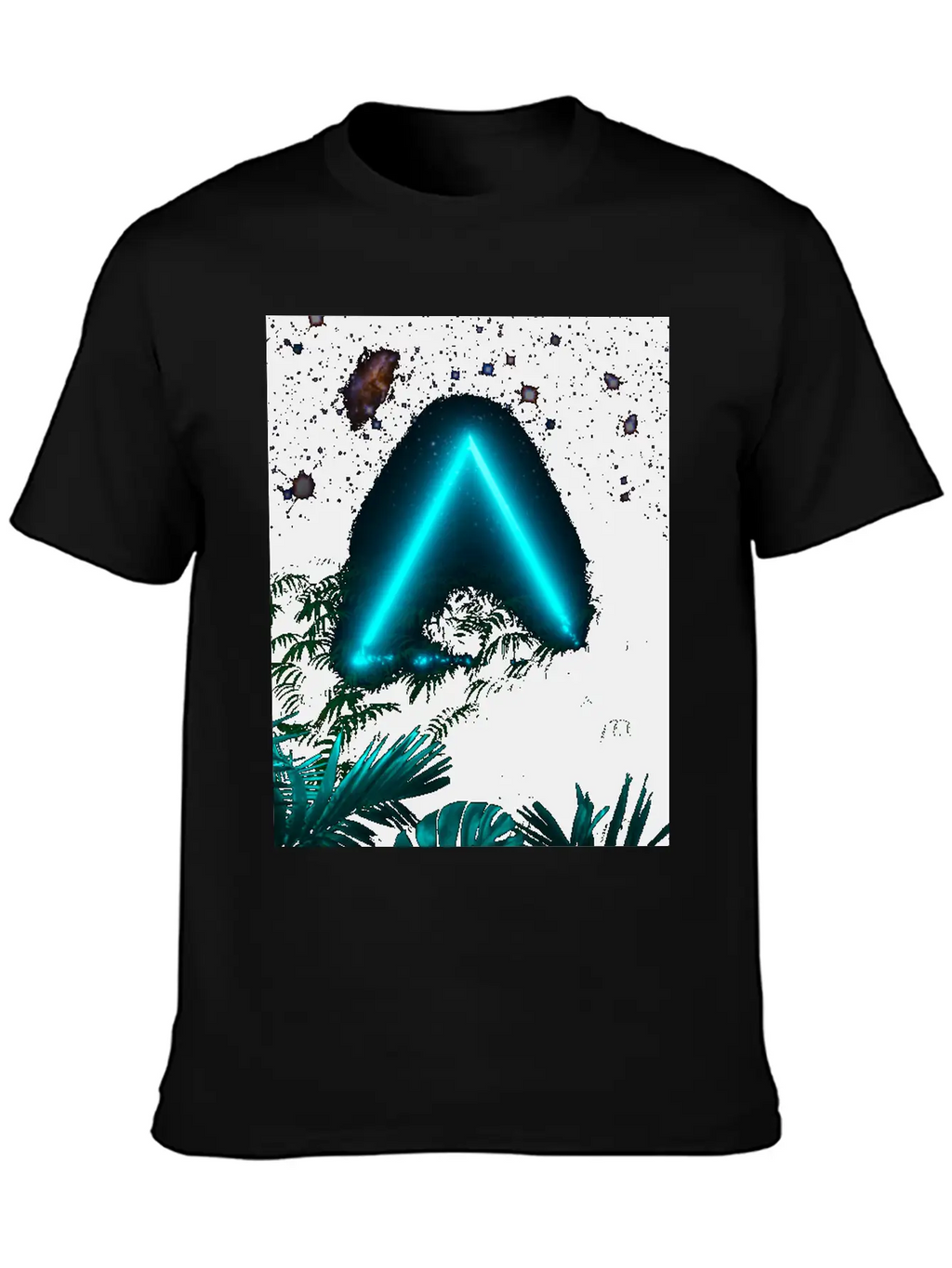 Neon Landscape: Green Triangle & Tropic Breathable Graphic T-Shirt – Perfect For Casual Days