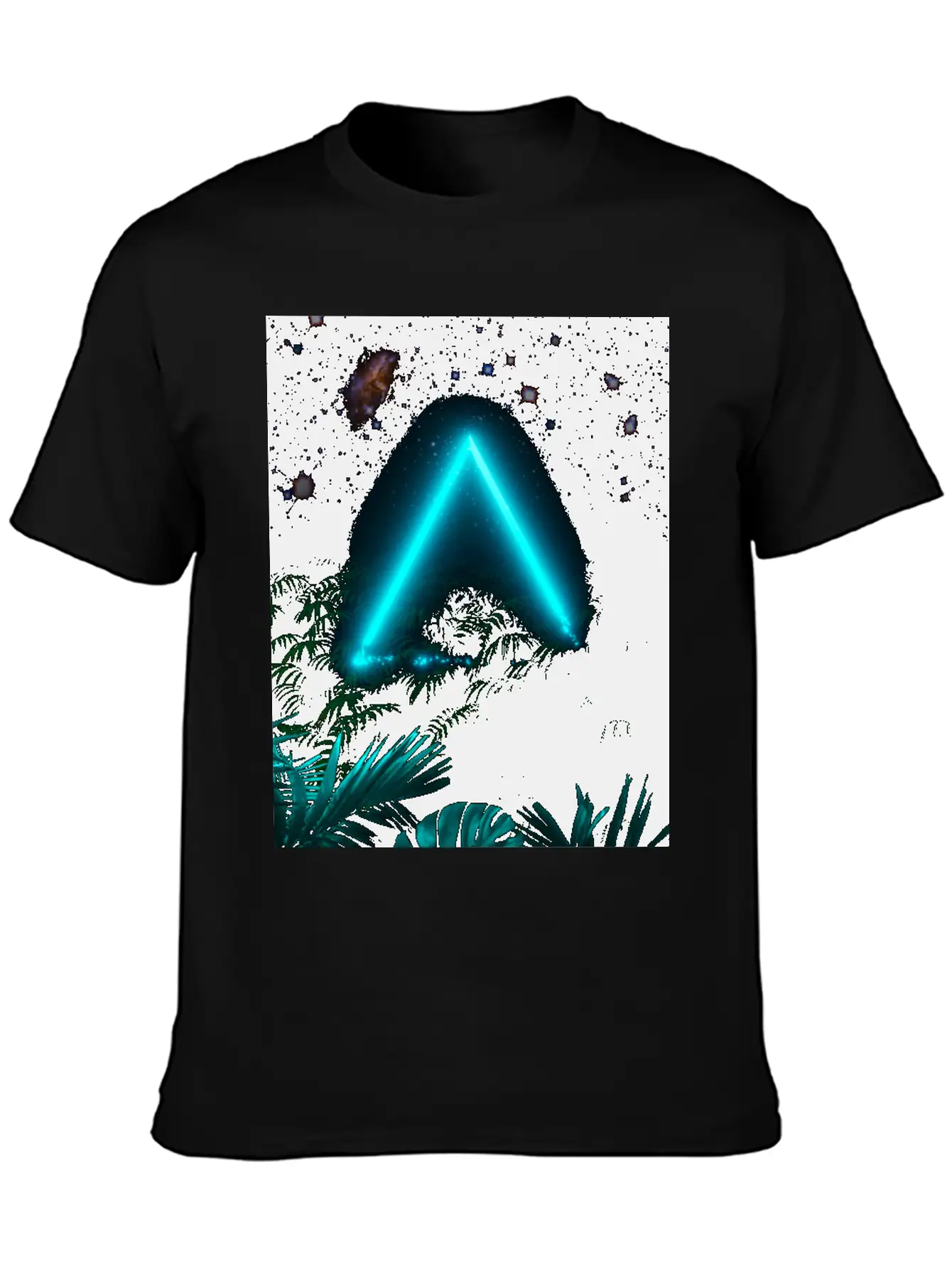 Neon Landscape: Green Triangle & Tropic Breathable Graphic T-Shirt – Perfect For Casual Days
