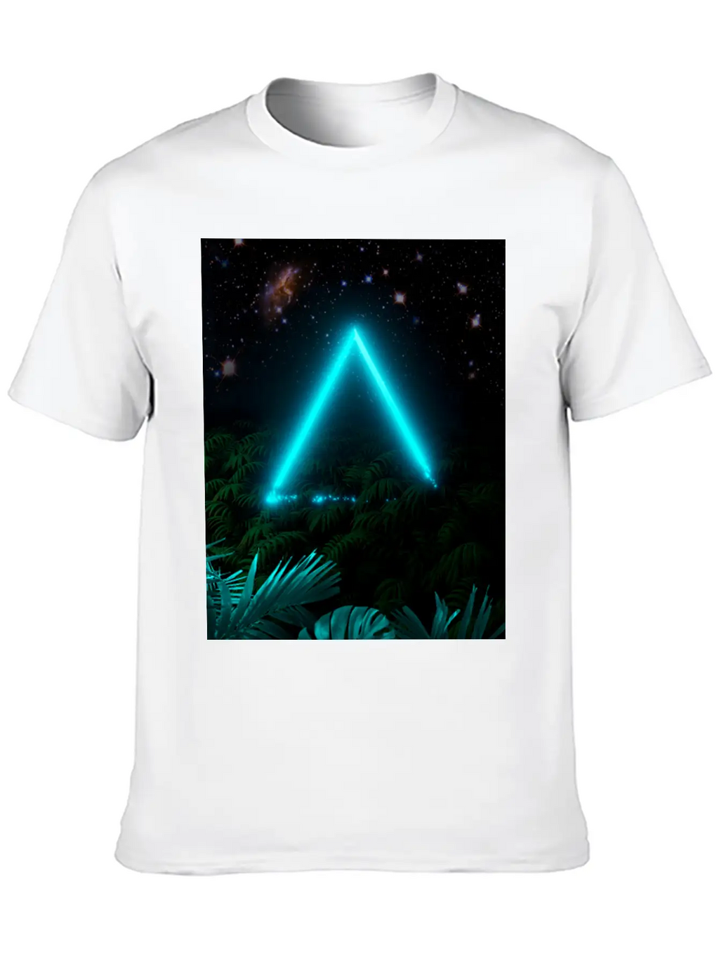 Neon Landscape: Green Triangle & Tropic Breathable Graphic T-Shirt – Perfect For Casual Days