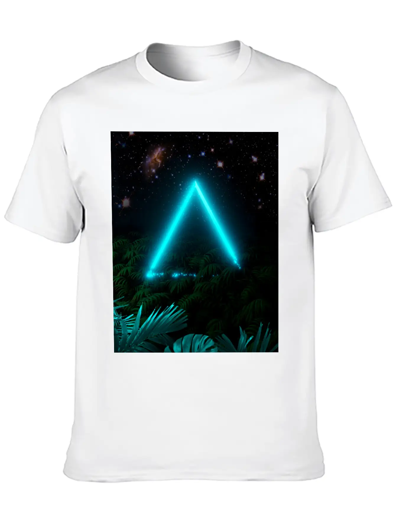 Neon Landscape: Green Triangle & Tropic Breathable Graphic T-Shirt – Perfect For Casual Days