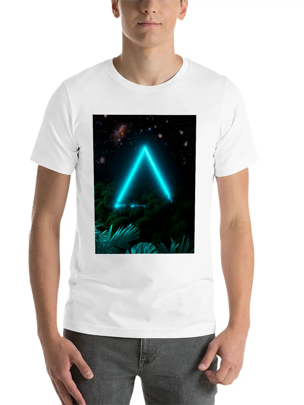 Neon Landscape: Green Triangle & Tropic Breathable Graphic T-Shirt – Perfect For Casual Days