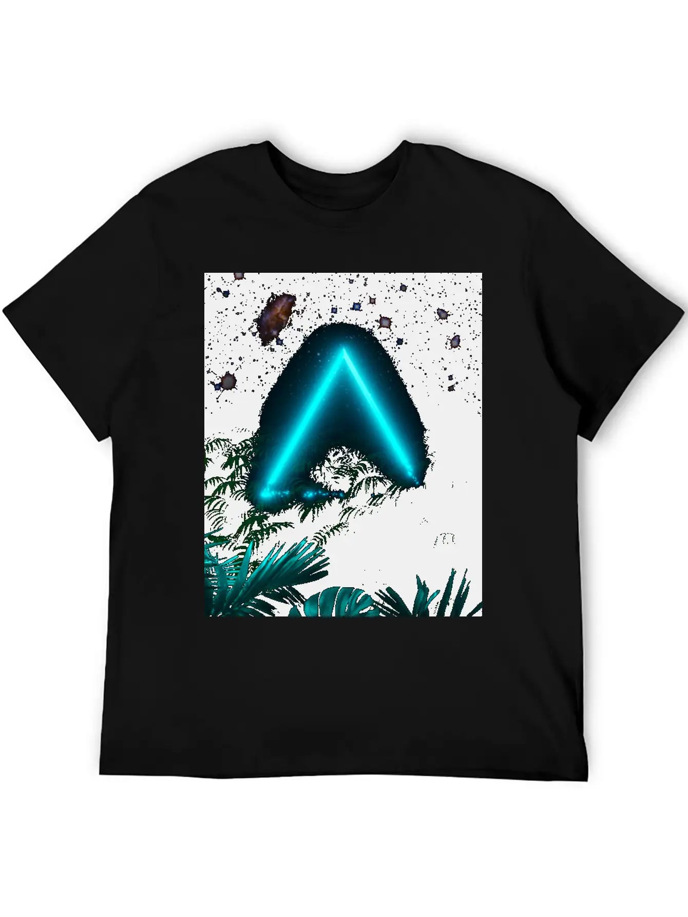 Neon Landscape: Green Triangle & Tropic Breathable Graphic T-Shirt – Perfect For Casual Days