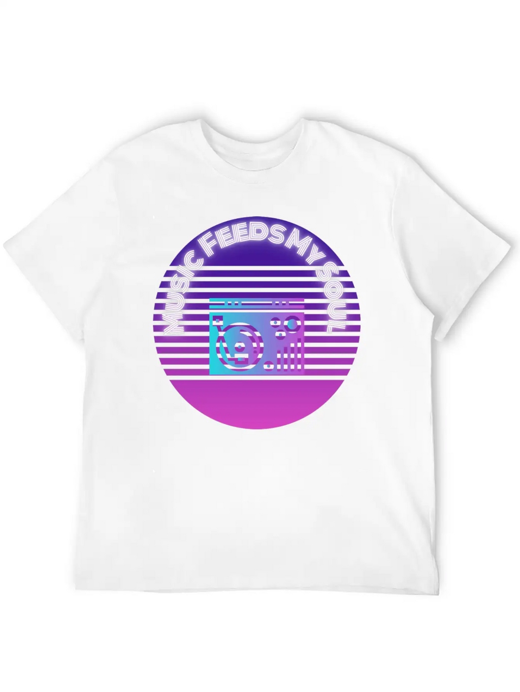 Neon Music Feeds My Soul Turntable Essential Unisex Summer Tee – Soft Cotton Casual Fit