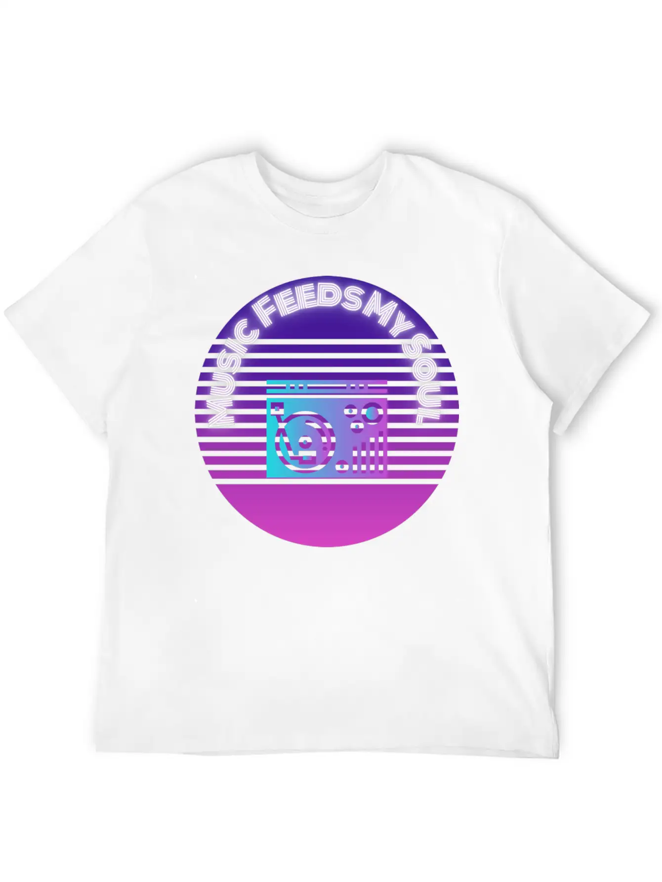 Neon Music Feeds My Soul Turntable Essential Unisex Summer Tee – Soft Cotton Casual Fit