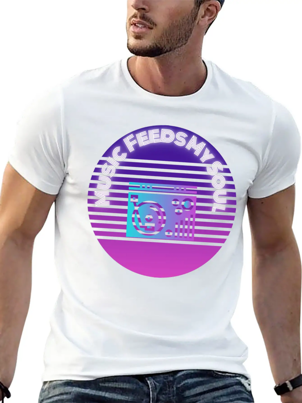 Neon Music Feeds My Soul Turntable Essential Unisex Summer Tee – Soft Cotton Casual Fit