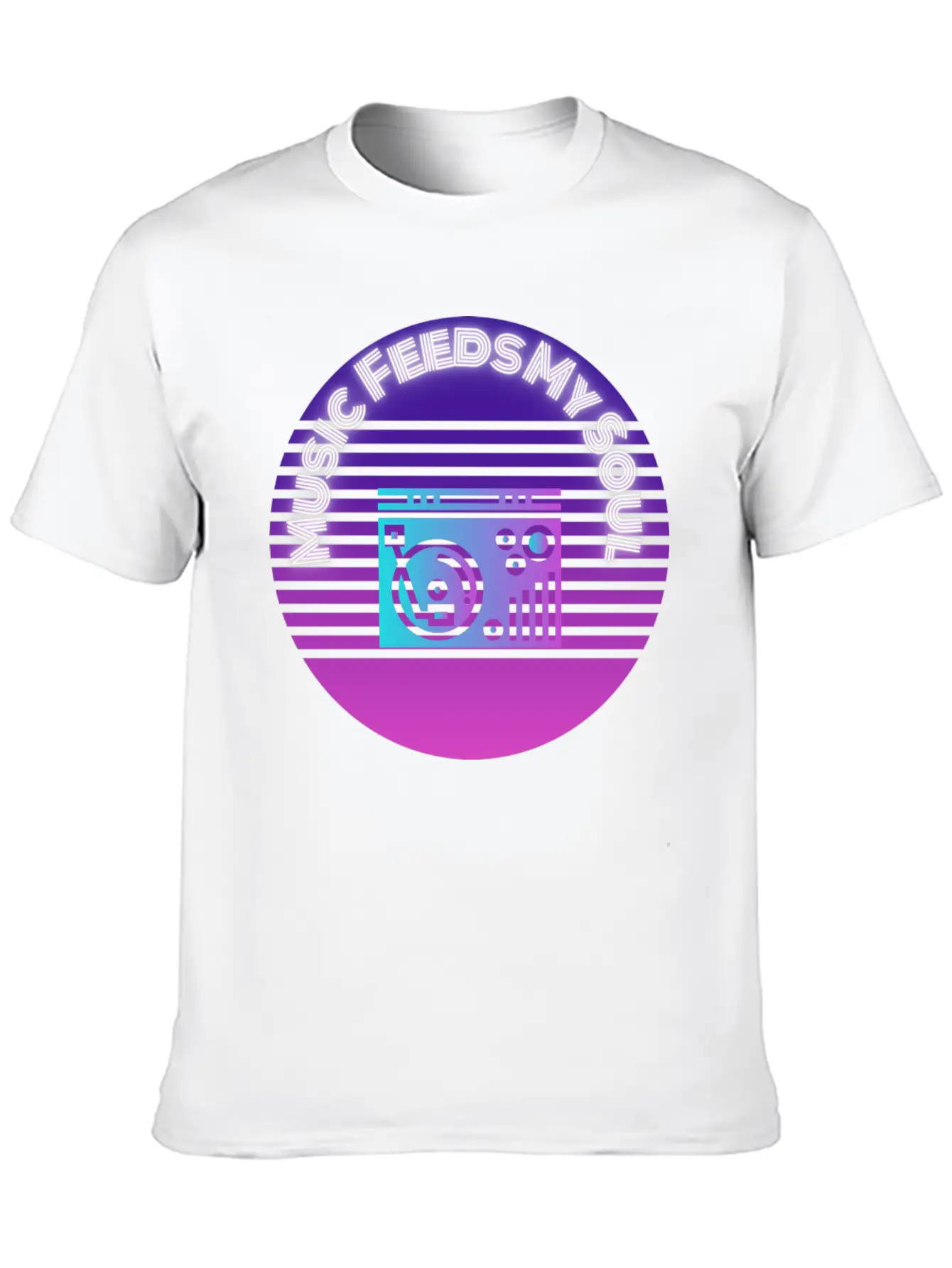 Neon Music Feeds My Soul Turntable Essential Unisex Summer Tee – Soft Cotton Casual Fit