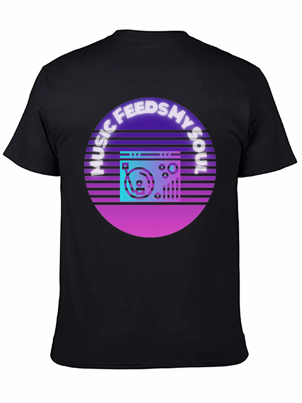 Neon Music Feeds My Soul Turntable Essential Unisex Summer Tee – Soft Cotton Casual Fit