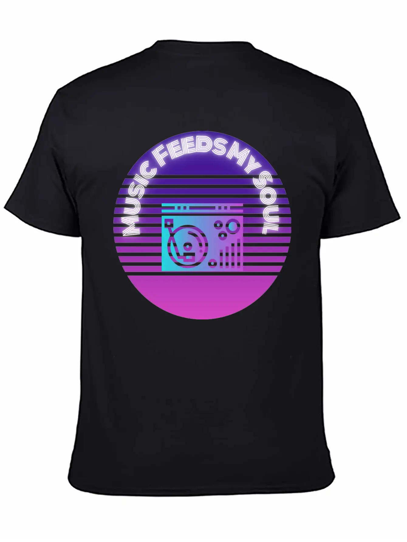 Neon Music Feeds My Soul Turntable Essential Unisex Summer Tee – Soft Cotton Casual Fit