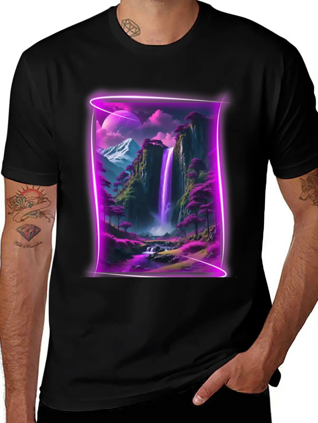 Neon, Otherworldly Nature Scene. Breathable Graphic T-Shirt – Perfect For Casual Days