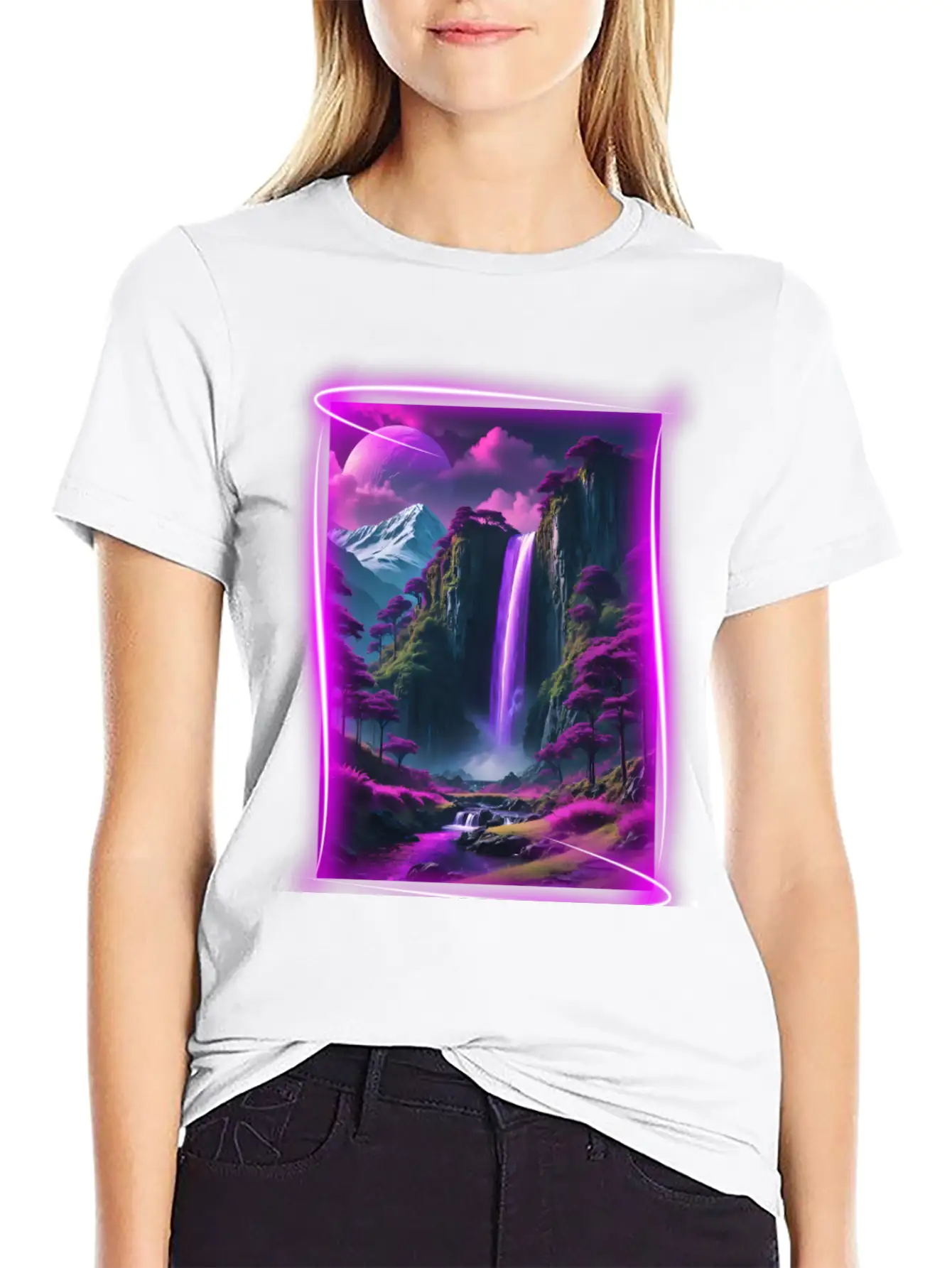 Neon, Otherworldly Nature Scene. Breathable Graphic T-Shirt – Perfect For Casual Days