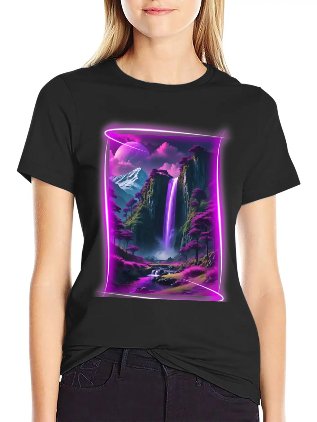 Neon, Otherworldly Nature Scene. Breathable Graphic T-Shirt – Perfect For Casual Days