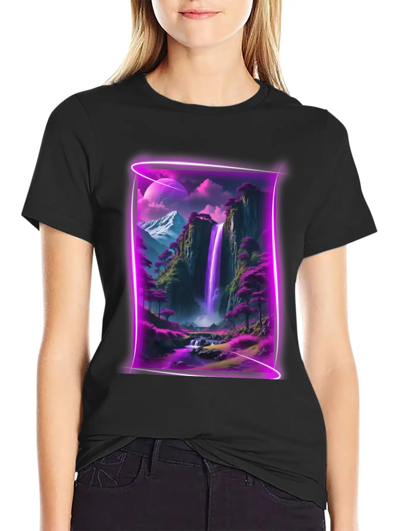 Neon, Otherworldly Nature Scene. Breathable Graphic T-Shirt – Perfect For Casual Days