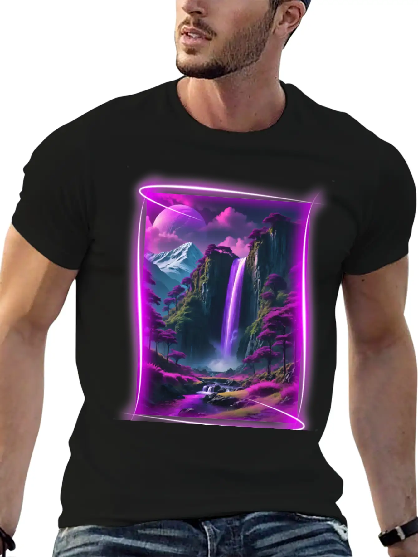 Neon, Otherworldly Nature Scene. Breathable Graphic T-Shirt – Perfect For Casual Days