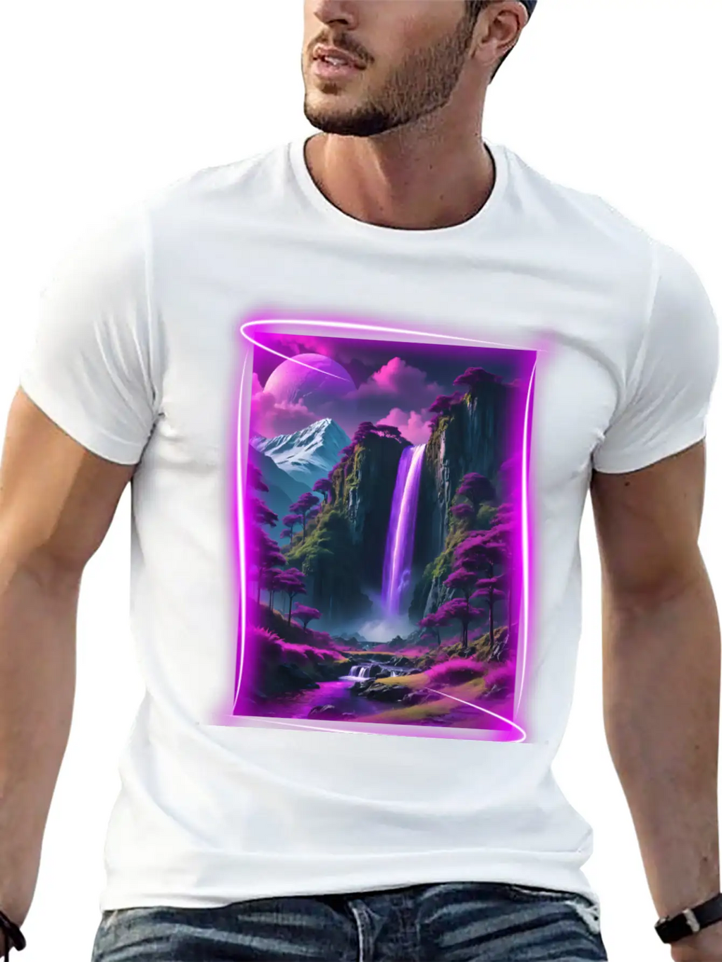 Neon, Otherworldly Nature Scene. Breathable Graphic T-Shirt – Perfect For Casual Days