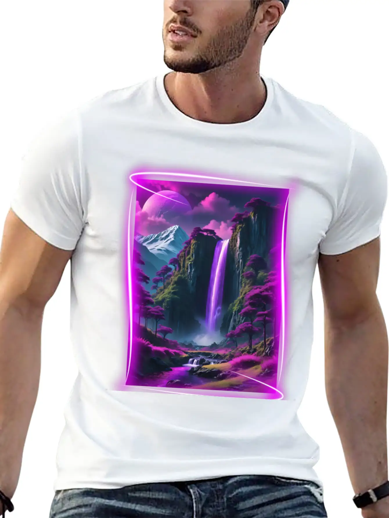 Neon, Otherworldly Nature Scene. Breathable Graphic T-Shirt – Perfect For Casual Days