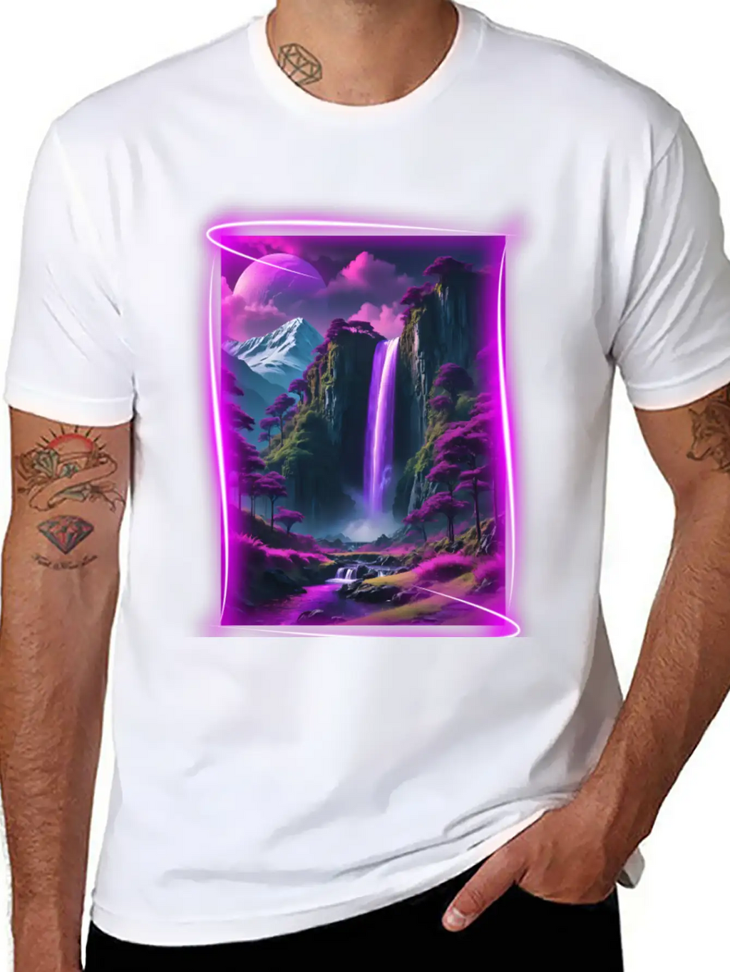 Neon, Otherworldly Nature Scene. Breathable Graphic T-Shirt – Perfect For Casual Days