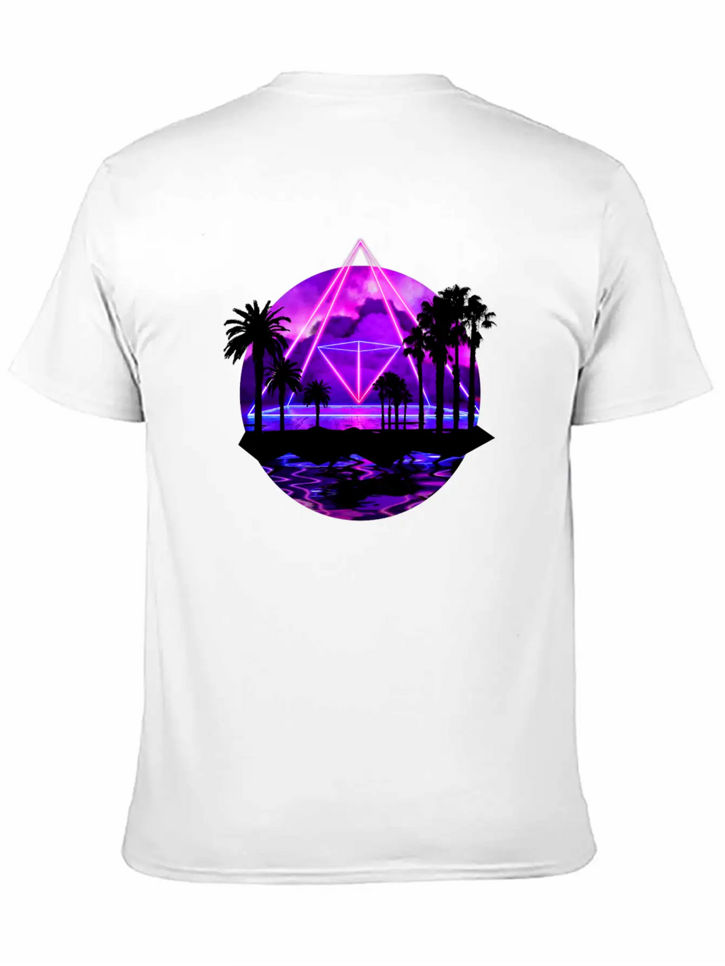 Neon Palms Landscape: Pyramid Unisex Casual T-Shirt – Clean Design For Daily Comfort