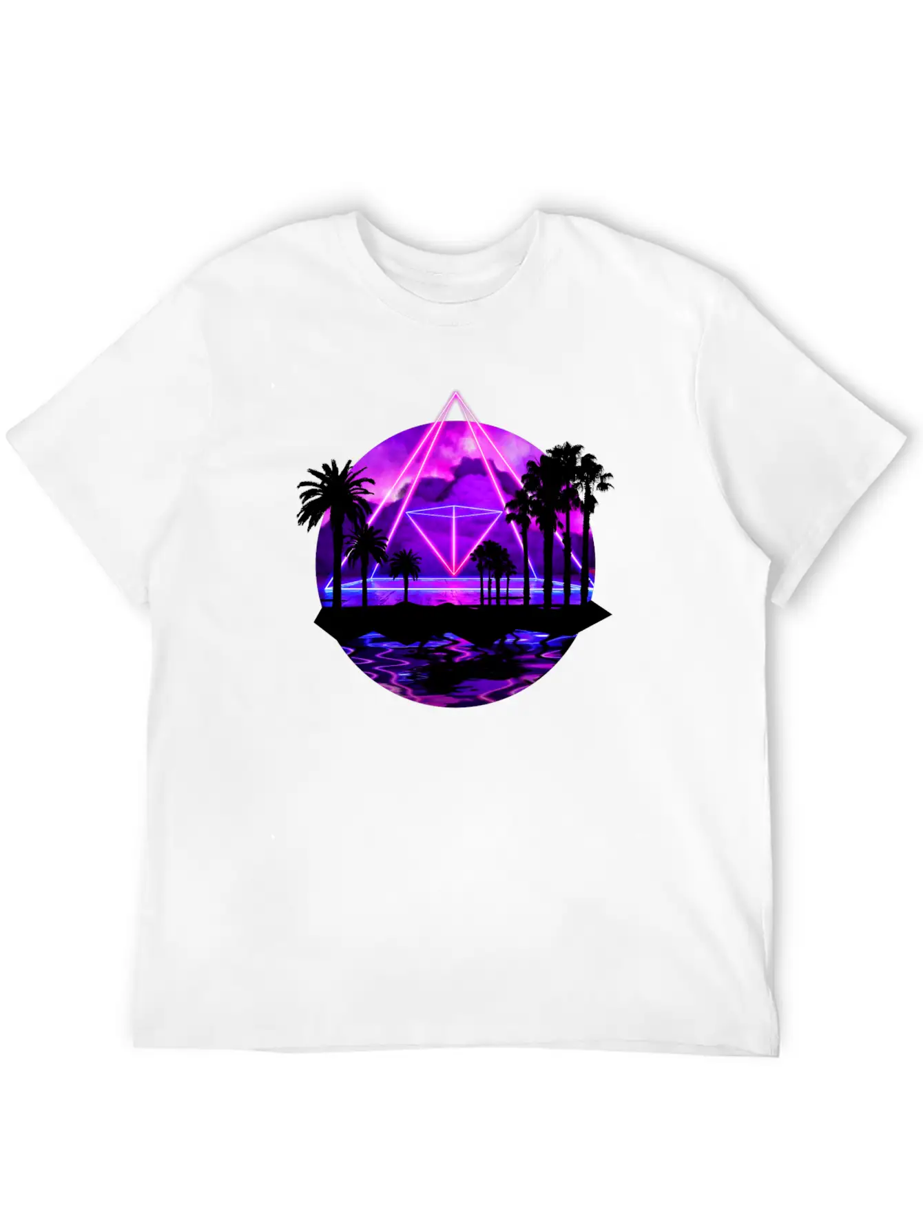 Neon Palms Landscape: Pyramid Unisex Casual T-Shirt – Clean Design For Daily Comfort