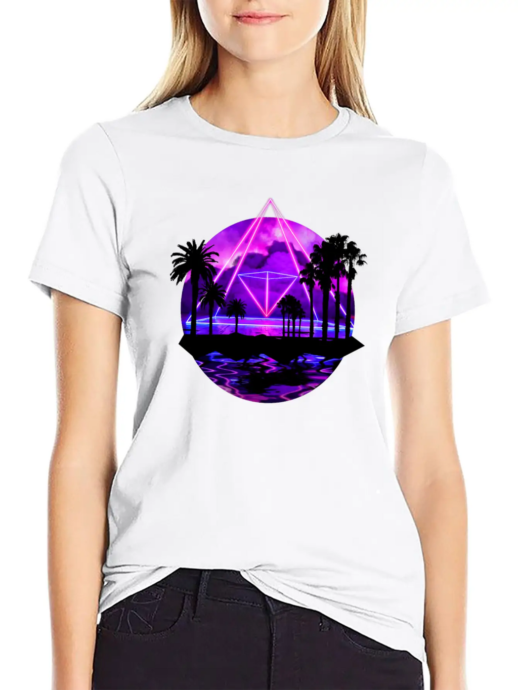 Neon Palms Landscape: Pyramid Unisex Casual T-Shirt – Clean Design For Daily Comfort