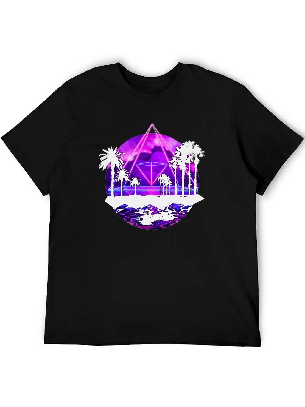 Neon Palms Landscape: Pyramid Unisex Casual T-Shirt – Clean Design For Daily Comfort
