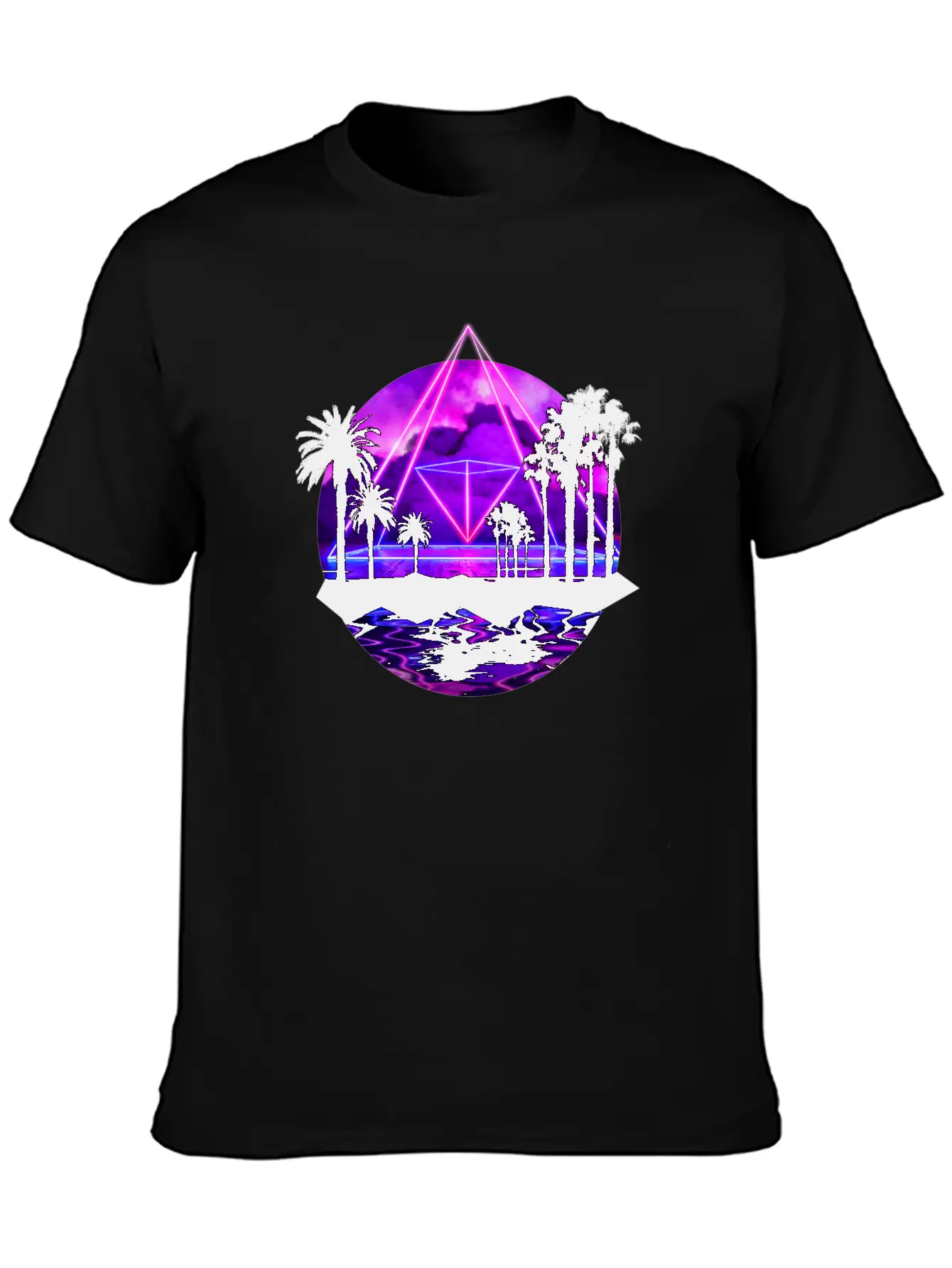 Neon Palms Landscape: Pyramid Unisex Casual T-Shirt – Clean Design For Daily Comfort