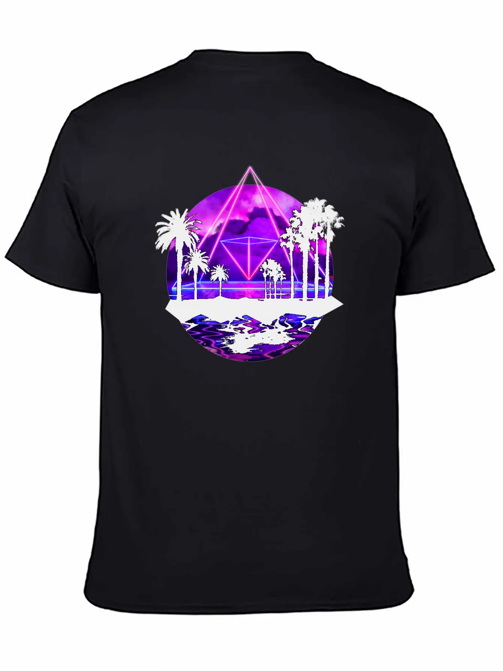 Neon Palms Landscape: Pyramid Unisex Casual T-Shirt – Clean Design For Daily Comfort