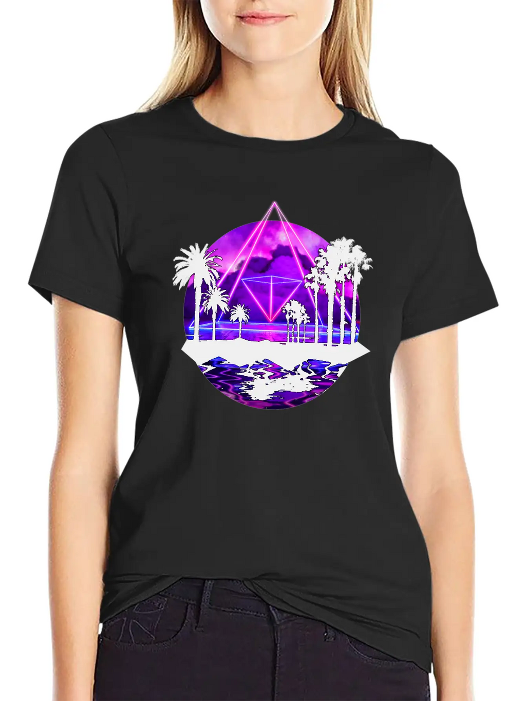 Neon Palms Landscape: Pyramid Unisex Casual T-Shirt – Clean Design For Daily Comfort
