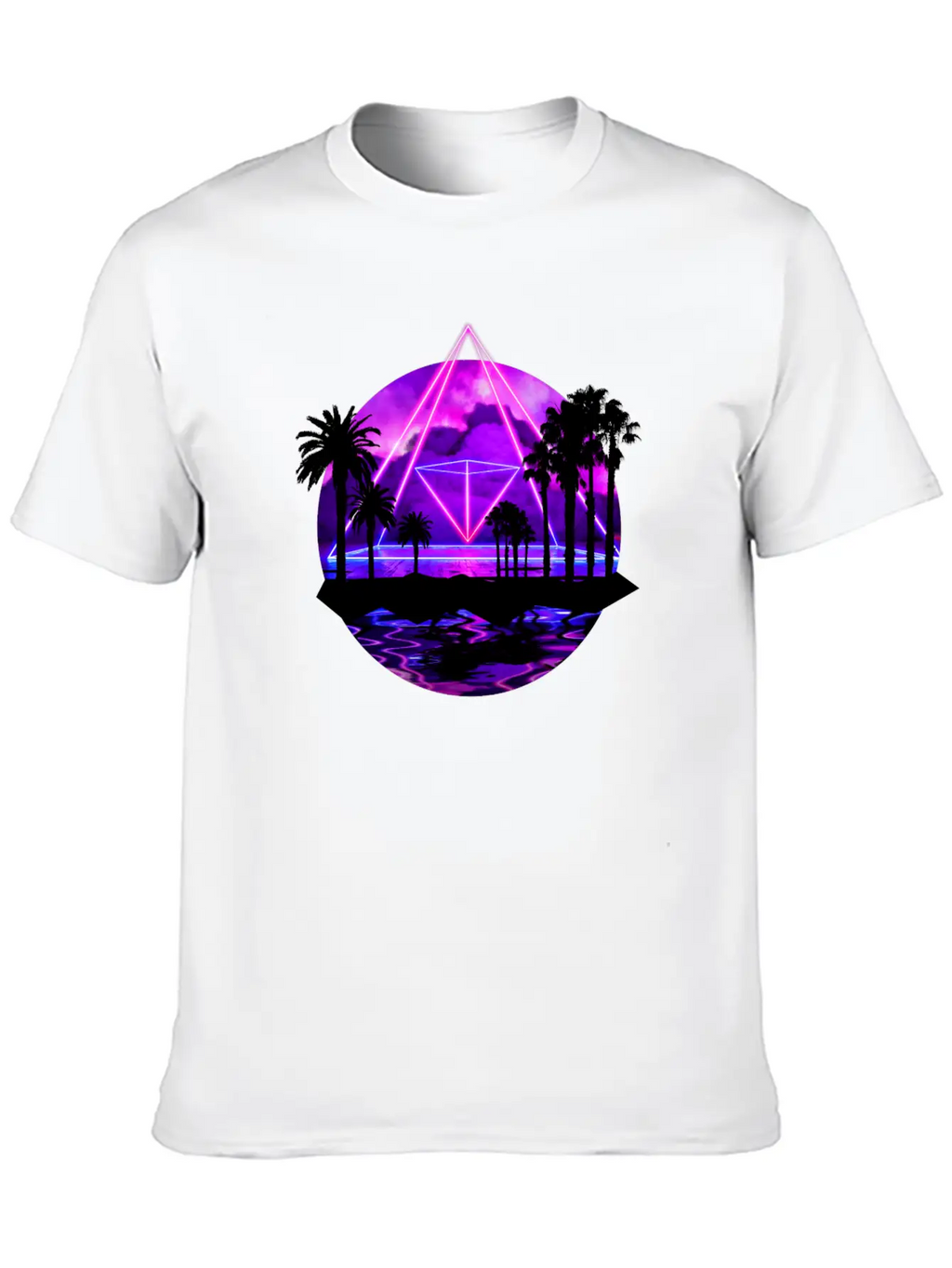 Neon Palms Landscape: Pyramid Unisex Casual T-Shirt – Clean Design For Daily Comfort